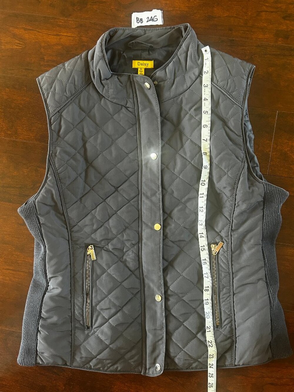 Daisy Quilted Navy Blue Gold-Zip Sleeveless Vest